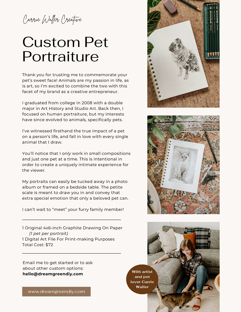 Custom Hand-Drawn Miniature Pet Portraits